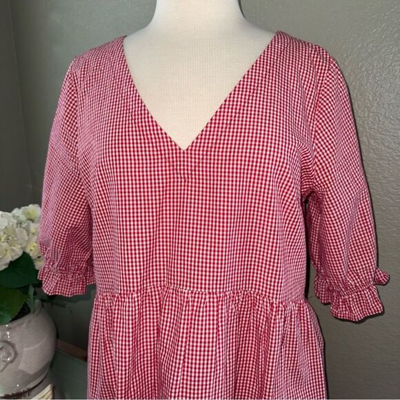 Maeve Anthropologie Gingham Tunic Peplum Blouse Red White Tunic Medium - Picture 9 of 12